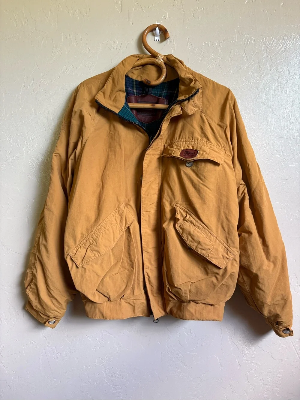 Vintage Woolrich Gore Tex Wool Lined Bomber Jacket Coat Mustard Tan Brown M